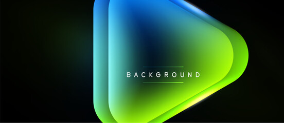 Fototapeta premium Abstract gradient shape over black background. Vivid blue transitions to bright green. Text reads background. Modern design element.