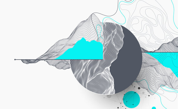 Trendy abstract wireframe background. Modern science art elements. Surface illustration inside circles. Vector
