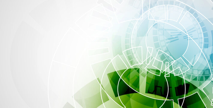 Abstract vector background with dynamic circles and geometric shapes. Technology concept template.