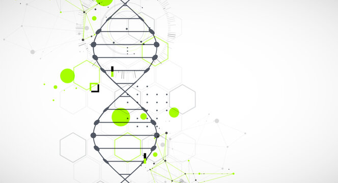 Abstraction on a scientific medical theme. Creative image of a DNA molecule with art elements.