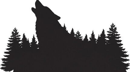 Obraz premium Wolf howling at forest, silhouette, black, trees, wildlife