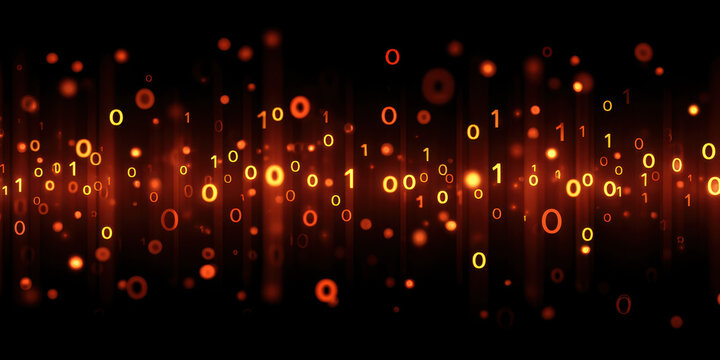 Abstract binary code glowing orange digits digital data stream dark background technology concept futuristic background data flow matrix pattern cyber security information network