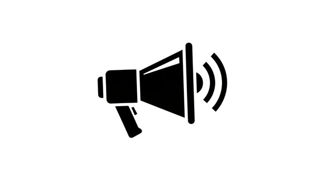 Black megaphone icon with sound waves.