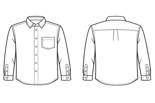 Clean Editable Fashion Shirt Technical Drawing Vector Front and Back Apparel Specification Mockup Template for Clothing Industry 