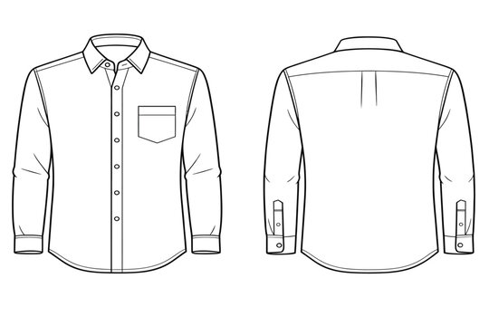  Clean Editable Fashion Shirt Technical Drawing Vector &ndash; Front and Back Apparel Specification Mockup Template for Clothing Industry  