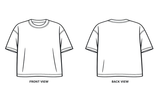 Modern Oversized Streetwear Shirt Vector Mockup Relaxed Fit Fashion Technical Sketch Front and Back Apparel Blueprint Template