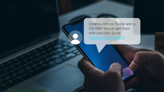 Scam call SMS message stating a big cash prize with a link to click for details