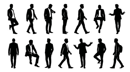 Fototapeta premium Black and White Silhouette Icons of Men in Suits Posing