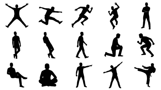 Diverse Black Human Silhouettes Vector Set: People Poses for Sport, Activity  Lifestyle Graphics