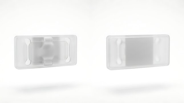 Two translucent plastic protective smartphone charging block covers, technology hardware accessories mockup, device protection