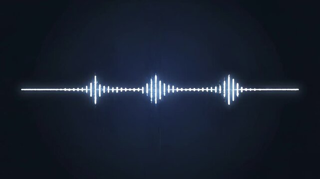 Futuristic white voice waveform animation pulsing and vibrating on dark blue abstract background