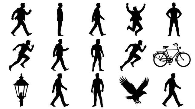 General Lifestyle  Human Activity Black Vector Silhouettes: Men, Business, Sports, Nature, Transport Icons
