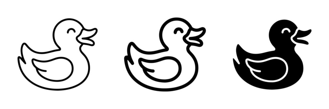 Rubber Duck Icons Set, Simple Line Art and Solid Black Vector Graphics for Bath Time Fun and Playful Designs