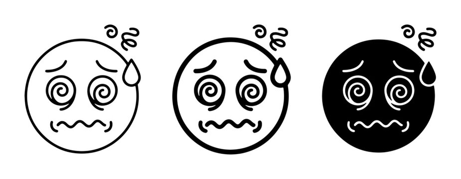 Dizzy Face Icons, Swirling Eyes Emoticon Set, Nauseous Expression Vector Graphics, Vertigo Symbol, Feeling Sick Mood