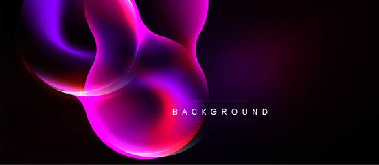 Naklejka premium Abstract fluid shapes, vibrant magenta, pink hues. Dark background creates dramatic contrast, modern design element.