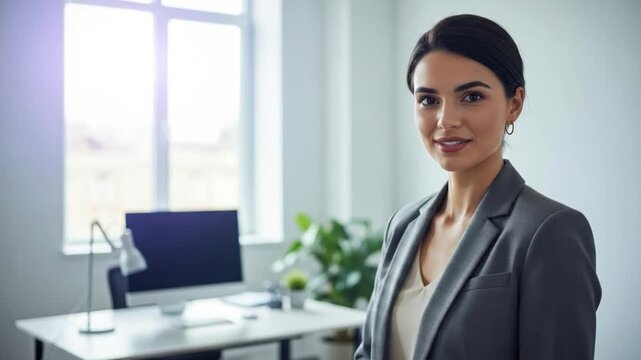 Confident businesswoman standing in office.