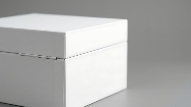 Luxury white watch box packaging mockup for premium accessory display, empty square container for jewelry gift branding presentation