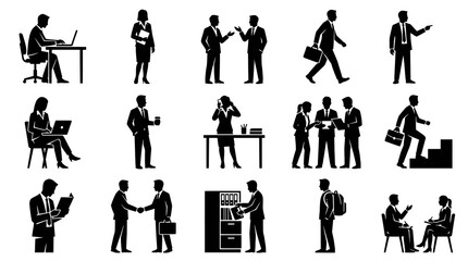 Fototapeta premium Business Professionals Silhouette Vector Icons Set - Corporate Office Workers and Executive Activities