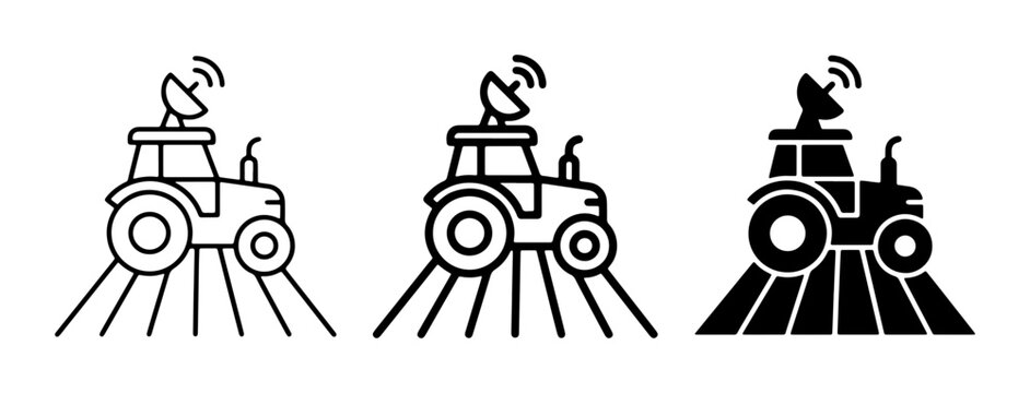 Smart Farming Tractor Icons: Precision Agriculture, GPS Navigation, Satellite Technology, Modern Farm Equipment, Agricultural Industry, Rural Technology, Crop Management
