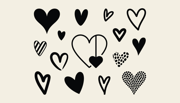 Black hearts on beige background heart shapes various heart patterns vector illustration
