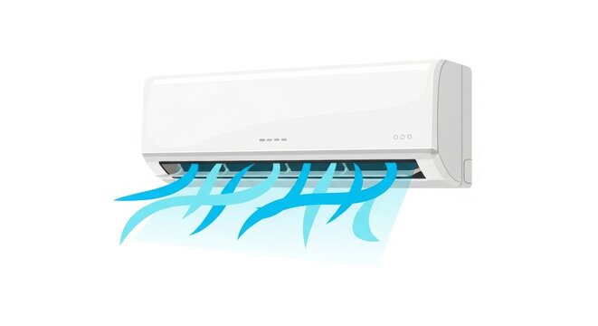 Air Conditioning - Wall Mounted Mini Split AC Unit Blowing Cold Blue Air Flow on White Background