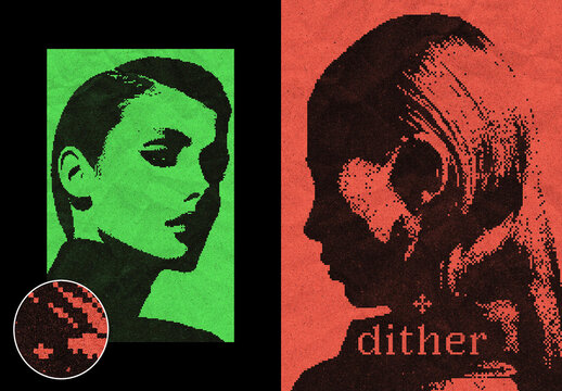 Dithered Color Photo Effect &ndash; Bitmap for Poster & Social Media (PSD)
