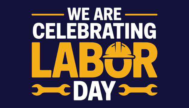 Labor Day Celebration with Hard Hat and Wrenches tools vector illustration isolated on white background