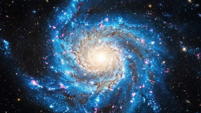 Cosmic Swirl: A breathtaking spiral galaxy, painted in vibrant blues and yellows, beckons with its infinite expanse and celestial beauty, inviting exploration of the unknown universe.