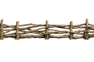Obraz premium Rustic Wooden Fence Made of Tree Branches Isolated on Transparent Background