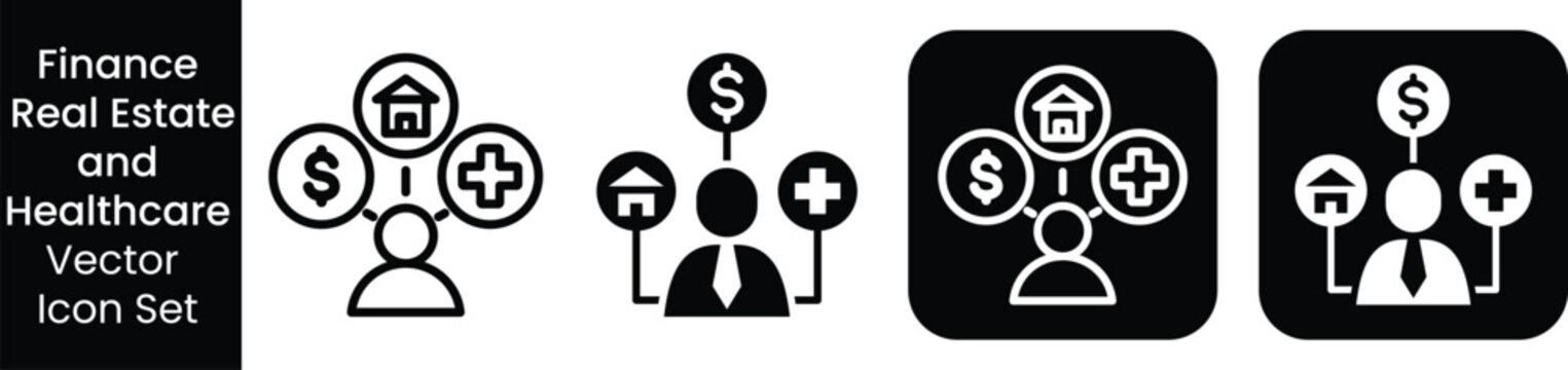 Personal Finance, Real Estate, and Healthcare Vector Icon Set