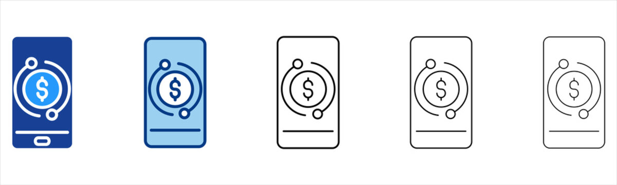 Digital Money  Icon In Different Color And Outline Style 