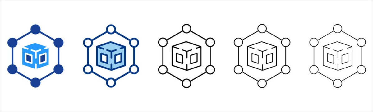 Blockchain  Icon In Different Color And Outline Style 