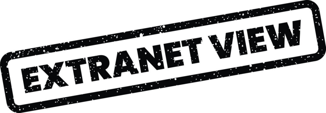 Textured rubber stamp featuring the phrase extranet view for secure online platform visuals