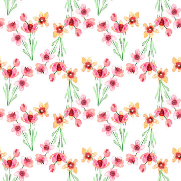 Pattern con delicati bouquet di fiori ad acquerello isolati su sondo bianco 