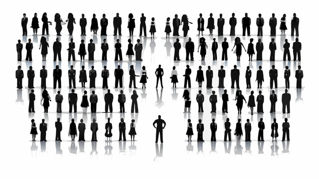 Crowd of people silhouettes standing together