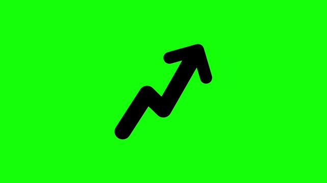 Animated business growth charts and rising arrows on a green screen for financial data reports