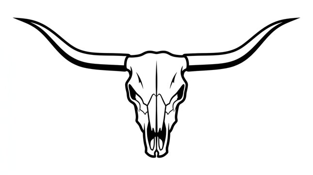 Longhorn steer skull icon isolated on white background minimalist black and white bull skull vector illustration