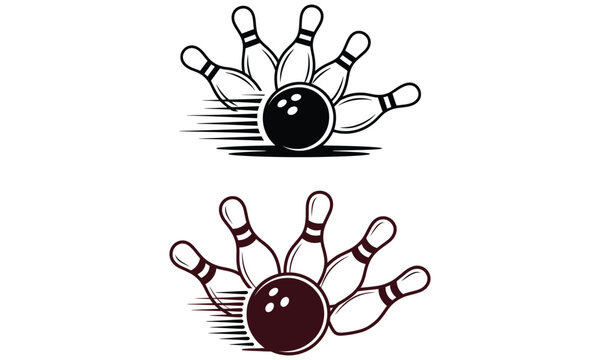 Bowling strike ball hitting pins vector illustration isolated on white background
