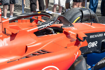 Obraz premium Sibiu, Romania - May 25, 2026 a Ferrari SF-26 Formula 1 car unveiled for the 2026 exhibited in the large square in the city center Sibiu