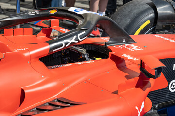 Obraz premium Sibiu, Romania - May 25, 2026 a Ferrari SF-26 Formula 1 car unveiled for the 2026 exhibited in the large square in the city center Sibiu
