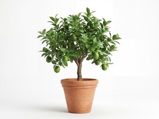 Obraz premium Potted green citrus tree in terracotta pot