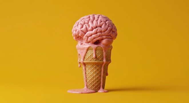 Creative conceptual art of a brain melting like ice cream representing intelligence and creativity