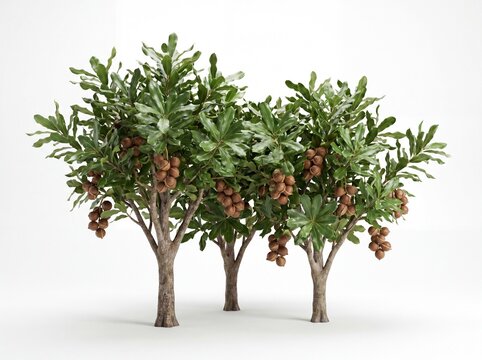 Three decorative fruit trees with hanging baskets