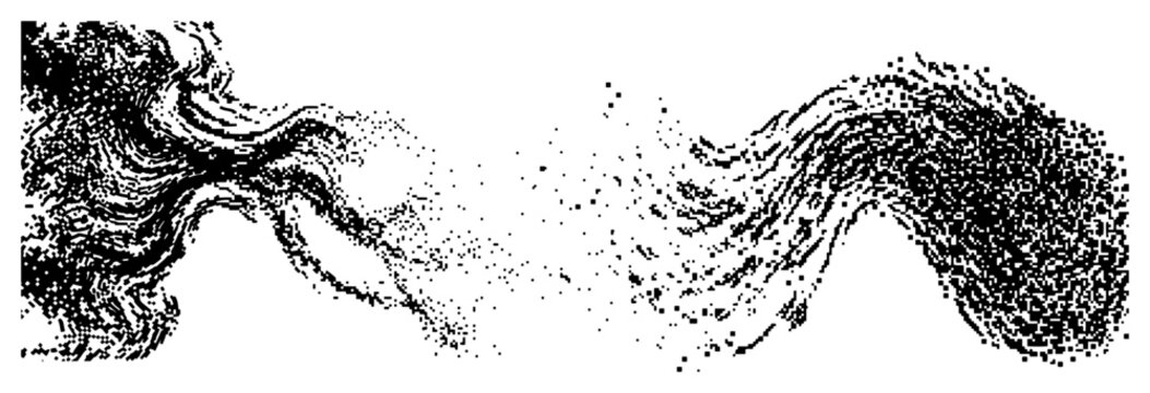 Flowing abstract wave patterns with stippled dot grain texture in minimalist pointillism style