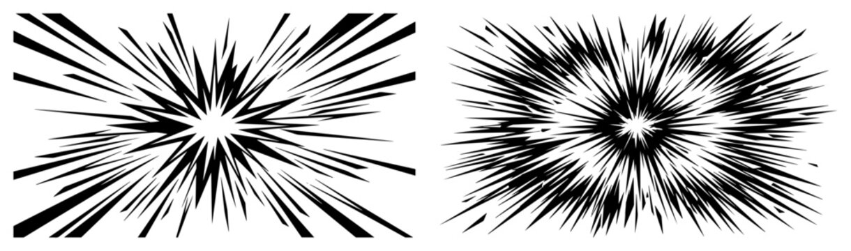 Radial speed lines and starburst effect backgrounds for comics and manga in high contrast black and white graphic style