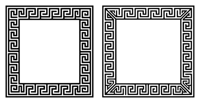 Square frames with Greek key meander pattern in geometric style