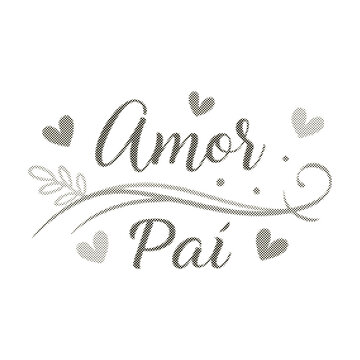 Amor pai lettering with hearts and decorative elements isolated on transparent background