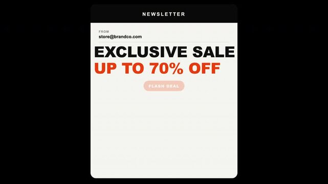 Digital retail newsletter marketing email promoting a 70 discount sale. Suitable for business promotion and advertising campaigns. Great for online retailers.