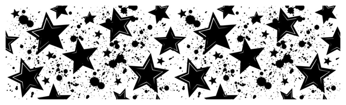 Star pattern with messy ink splatters and dots in urban grunge style