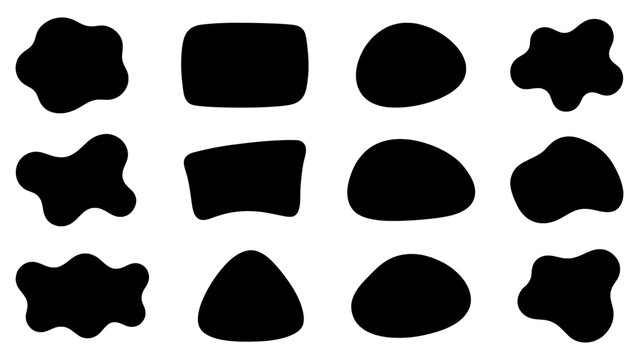 Collection of organic black shapes and blobs with abstract isolated background